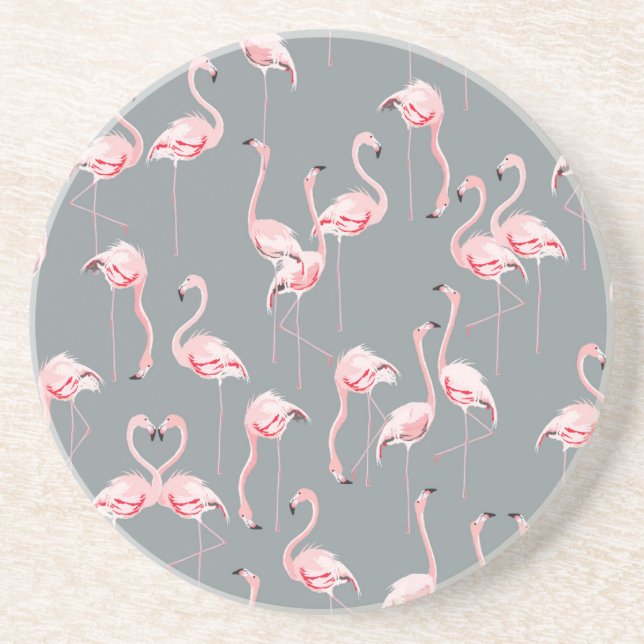 Flamingo Grey: Vintage Seamless Pattern. Coaster (Front)