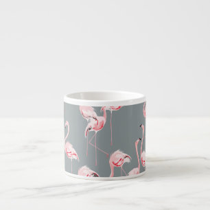Flamingo Grey: Vintage Seamless Pattern. Espresso Cup