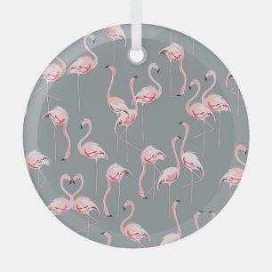 Flamingo Grey: Vintage Seamless Pattern. Glass Tree Decoration