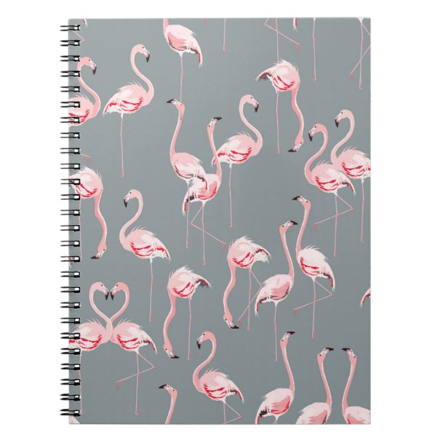 Flamingo Grey: Vintage Seamless Pattern. Notebook (Front)