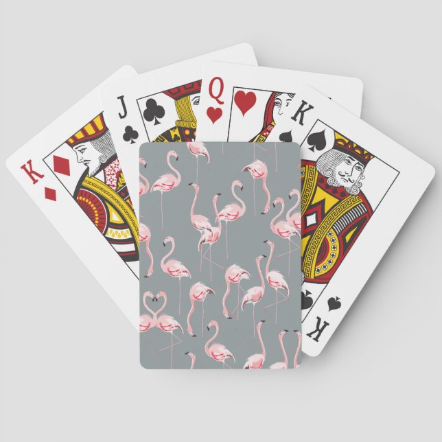Flamingo Grey: Vintage Seamless Pattern. Playing Cards (Back)