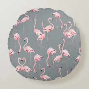Flamingo Grey: Vintage Seamless Pattern. Round Cushion