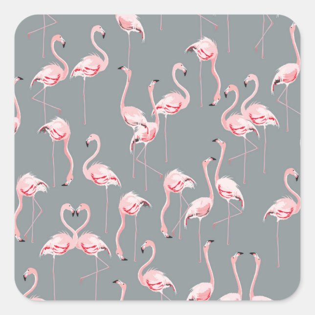 Flamingo Grey: Vintage Seamless Pattern. Square Sticker (Front)