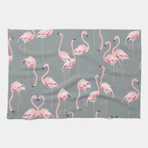 Flamingo Grey: Vintage Seamless Pattern. Tea Towel