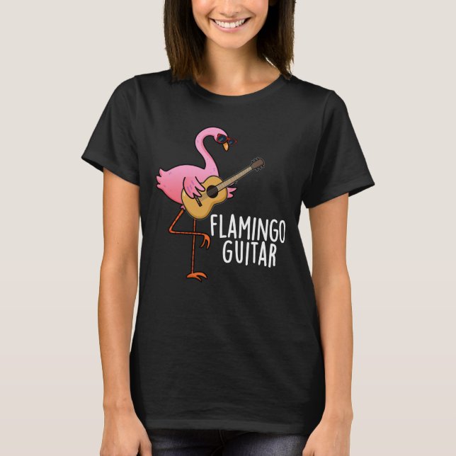 Flamingo Guitar Funny Music Pun Dark BG T-Shirt (Front)