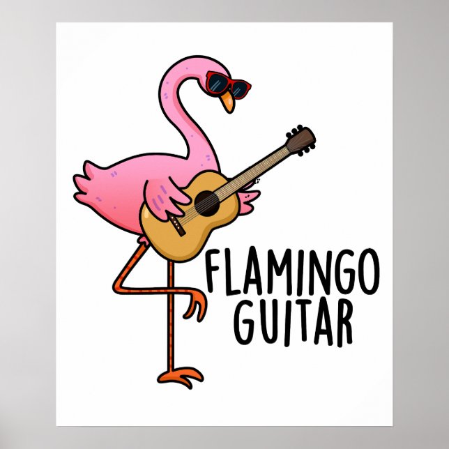Flamingo Guitar Funny Music Pun  Poster (Front)