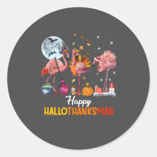 Flamingo Halloween And Merry Christmas Happy Hallo Classic Round Sticker