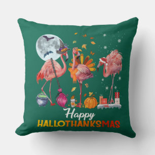 Flamingo Halloween And Merry Christmas Happy Hallo Cushion