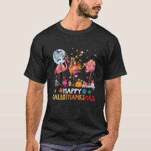 Flamingo Halloween And Merry Christmas Happy Hallo T-Shirt