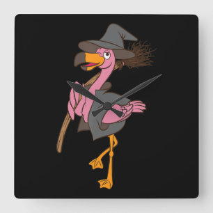 Flamingo Halloween Flamingo Witch Cool Pink Bird Square Wall Clock