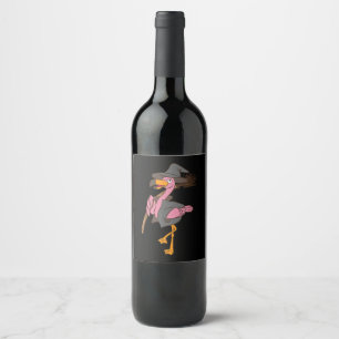 Flamingo Halloween Flamingo Witch Cool Pink Bird Wine Label