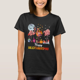 Flamingo Halloween Thanksgiving And Merry T-Shirt