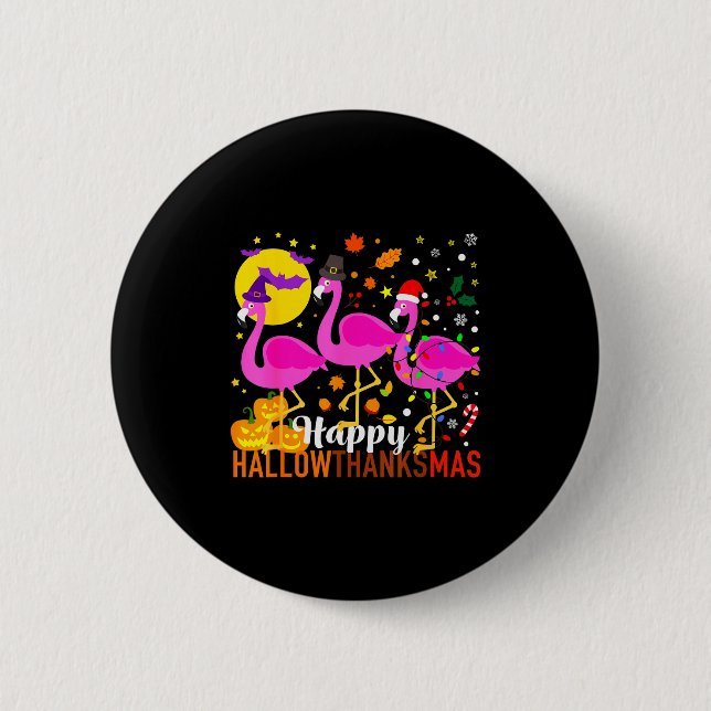 Flamingo Halloween Thanksgiving Christmas Hallowth 6 Cm Round Badge (Front)