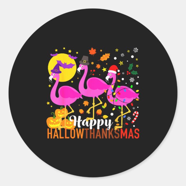Flamingo Halloween Thanksgiving Christmas Hallowth Classic Round Sticker (Front)