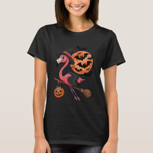 Flamingo Halloween Witch Hat Jack-o-Lantern Candy  T-Shirt