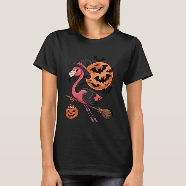 Flamingo Halloween Witch Hat Jack-o-Lantern Candy  T-Shirt (Front)