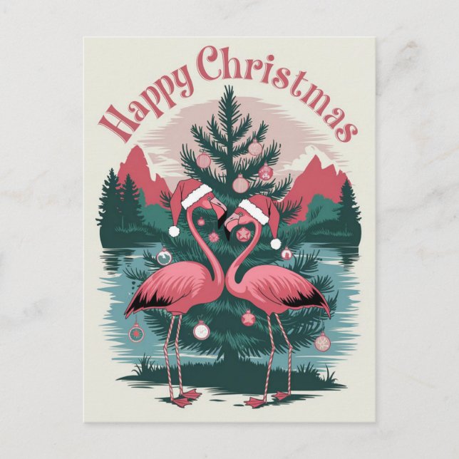 Flamingo Happy Christmas Postcard (Front)