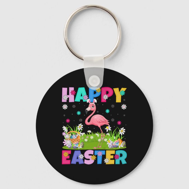 Flamingo Happy Easter Egg Hunt Bunny Ear Flamingo  Key Ring (Front)