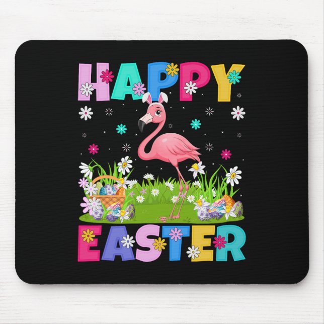 Flamingo Happy Easter Egg Hunt Bunny Ear Flamingo  Mouse Pad (Front)
