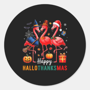 Flamingo Happy Hallothanksmas Funny Halloween Than Classic Round Sticker