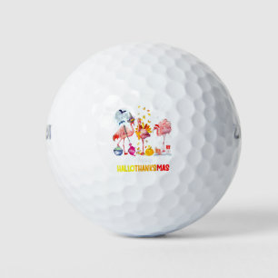 Flamingo Happy HalloThanksmas Funny Halloween Than Golf Balls