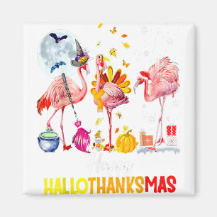 Flamingo Happy HalloThanksmas Funny Halloween Than Magnet