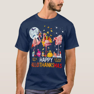 Flamingo Happy Hallothanksmas Funny Halloween Than T-Shirt