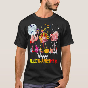 Flamingo Happy HalloThanksmas Funny Halloween Than T-Shirt
