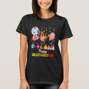 Flamingo Happy HalloThanksmas Funny Halloween Than T-Shirt