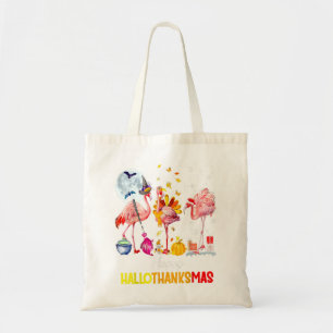 Flamingo Happy HalloThanksmas Funny Halloween Than Tote Bag