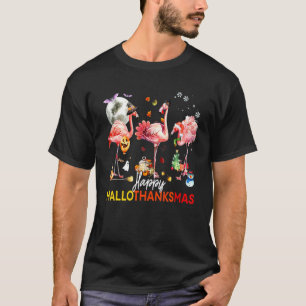 Flamingo Happy Hallothanksmas Halloween Thanksgiv T-Shirt