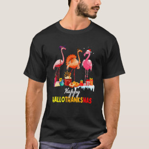 Flamingo Happy Hallothanksmas Halloween Thanksgiv T-Shirt