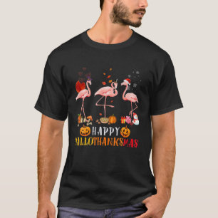 Flamingo Happy Hallothanksmas Xmas Halloween Thank T-Shirt