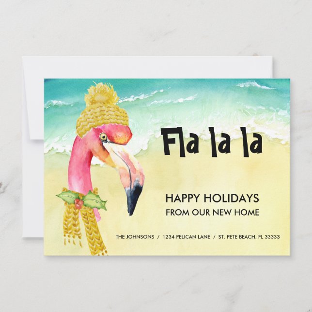 Flamingo Happy Holidays from Our New Home Announcement (Front)