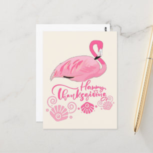 Flamingo Happy Thanksgiving Seashells Design Postcard