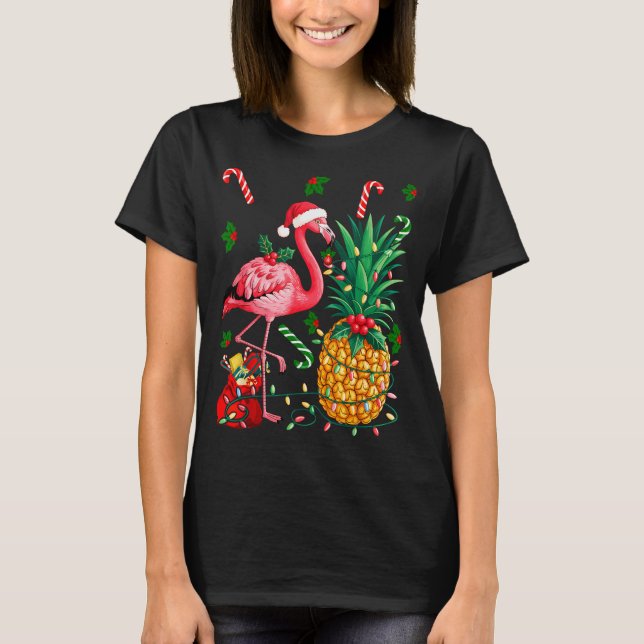 Flamingo Hawaiian Ne Christmas Lights Xmas  T-Shirt (Front)