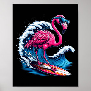 Flamingo Hawaiian Surfing Beach Summer Wave Poster