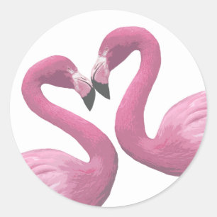 Flamingo Heart Classic Round Sticker