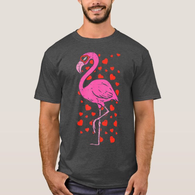 Flamingo Heart Glasses Cute Valentines Day Bird T-Shirt (Front)