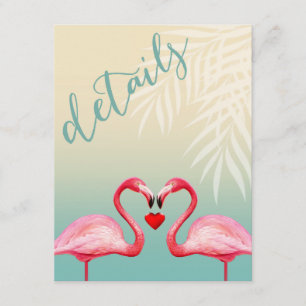 Flamingo Heart Kiss Reception Details   mint blue Enclosure Card
