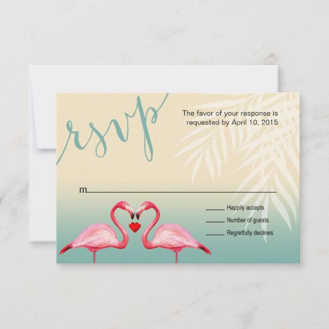 Flamingo Heart Kiss RSVP | mint blue (Front)