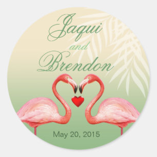 Flamingo Heart Kiss Wedding Favour   jade Classic Round Sticker