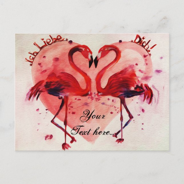 Flamingo/Heart - Postkarte/postcard Vorlage Postcard (Front)