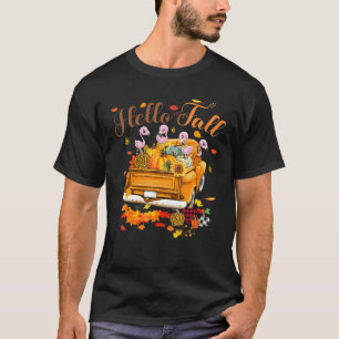Flamingo Hello Fall Pumkin Truck Maple Leaves Than T-Shirt