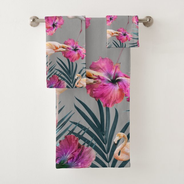 Flamingo Hibiscus Jungle Siesta #1 #tropical Bath Towel Set (Insitu)