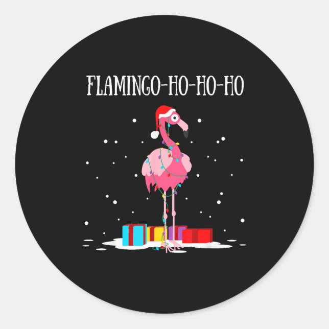 Flamingo Ho Ho Ho Nk Christmas Tree Lights Chain X Classic Round Sticker (Front)
