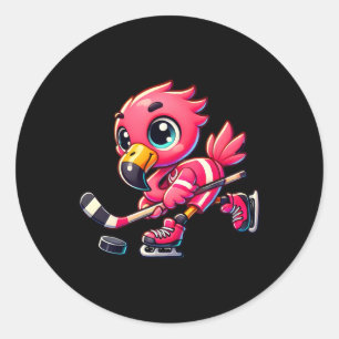 Flamingo Hockey Player Bird Lover Men Women Kids Classic Round Sticker