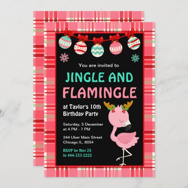 Flamingo Holiday Birthday Party Invitation (Front/Back)