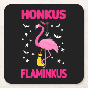 Flamingo Honkus Flaminkus Gift Halloween Flamingo Square Paper Coaster