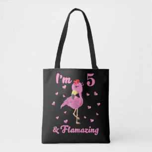 Flamingo I'm 5 And Flamazing - Five Years Girls Tote Bag